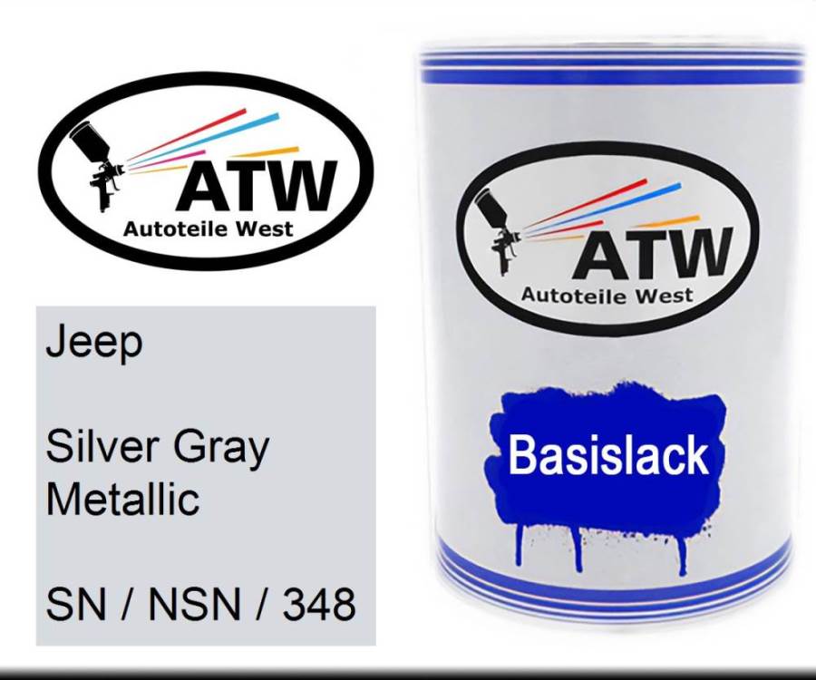 Jeep, Silver Gray Metallic, SN / NSN / 348: 500ml Lackdose, von ATW Autoteile West.